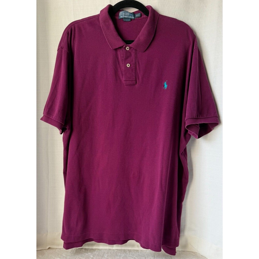 Polo Ralph Lauren Mens XXL Burgundy Polo Shirt Turquoise Pony 100% Cotton
